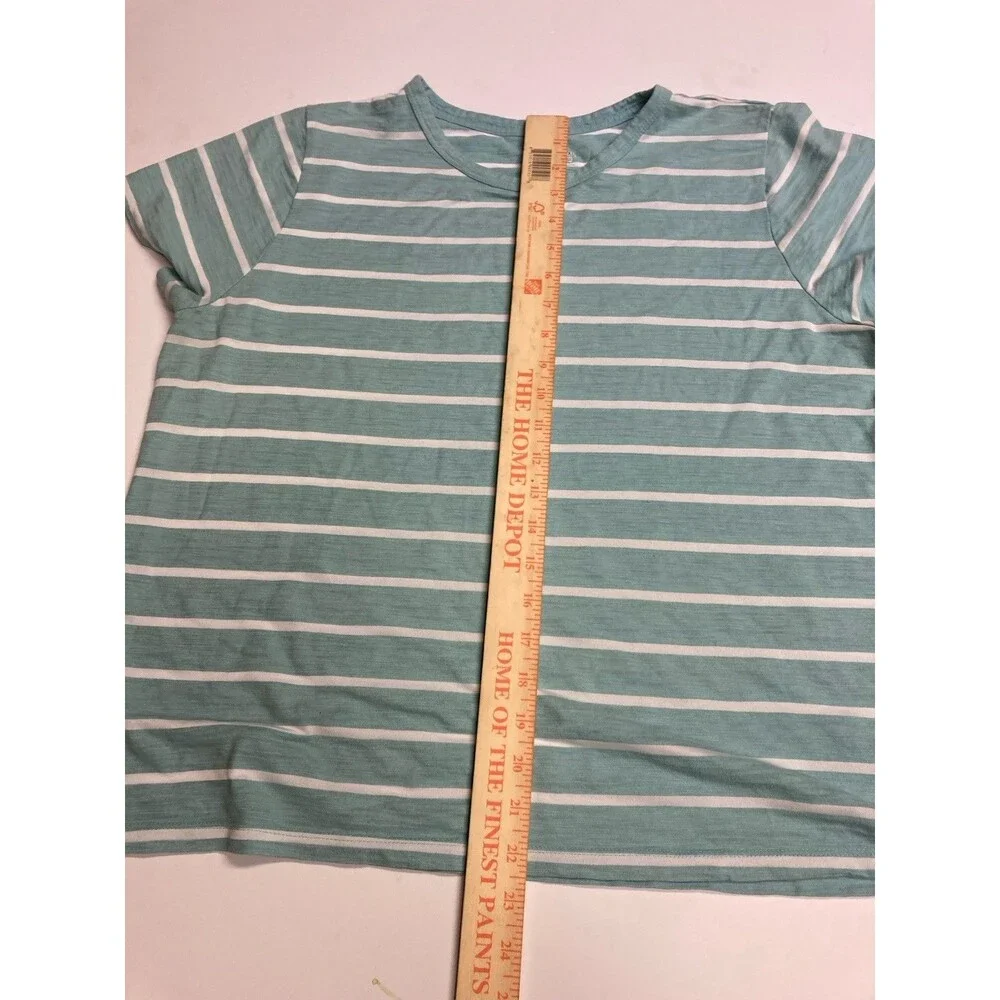 Time and Tru Women's Green/White Striped Crew Neck Short Sleeve Knit T-Shirt 2XL